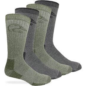 Ducks Unlimited Full Cushion Wool Blend Socks, 4 Pair, Black/Olive, Large, W 9-12 / M 9-13