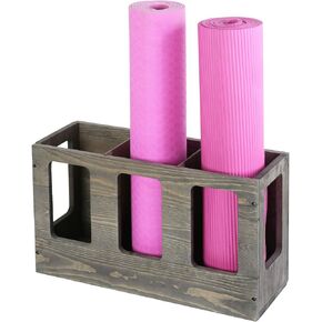 حامل بساط اليوجا من الخشب الصلب باللون الرمادي العتيق مثبت على الحائط من MyGift، منظم تخزين أسطوانة إسفنجية للياقة البدنية، رف بساط تمرين رياضي واقف على الأرض in Kuwait