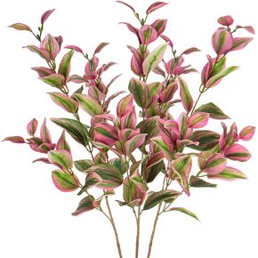 3Pcs Artificial Greenery Stems 29.5 inch Faux Branches for Vase Tradescantia Zebrina Green Fake Leaves Branches Long Stems Plants Leaf Bushes for Party Wedding Indoor Outdoor Home Decor