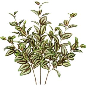 3Pcs Artificial Greenery Stems 29.5 inch Faux Branches for Vase Tradescantia Zebrina Green Fake Leaves Branches Long Stems Plants Leaf Bushes for Party Wedding Indoor Outdoor Home Decor