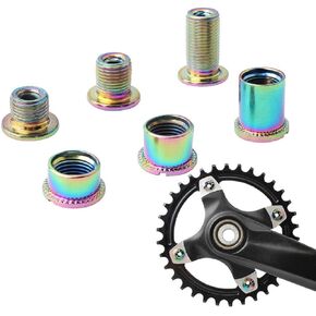 Pack of 5 Chainring Female/Male Bolts Nuts, Oil Slick Color, Multiple Size Options for Single, Double and Triple chainrings
