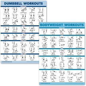 Palace Learning 2 Pack Dumbbell Workouts and Bodyweight Exercise Poster Set - Laminated 2 Chart Set - Dumbbell Exercise Routine & Body Weight Workouts [LIGHT] (LAMINATED, 18" x 24")