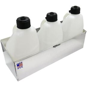 Pit Posse 436BK Triple Utility Fuel Jug Rack Holder Shelf 34.5" Fits 3 Five Gallon Jugs - Made in USA - Enclosed Race Trailer Garage Shop Storage Workspace Aluminum Organizer - Powder Coated Black