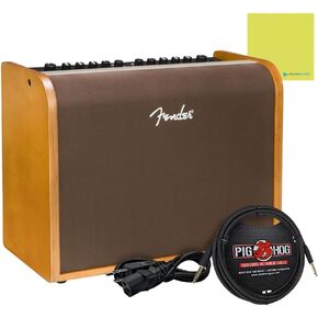 مضخم جيتار صوتي من Fender بقدرة 100 واط، حزمة أشقر طبيعي مع كابل أدوات منسوج أسود PCH10BK وكابل طاقة وقطعة قماش لتلميع الصوت السائل in Kuwait