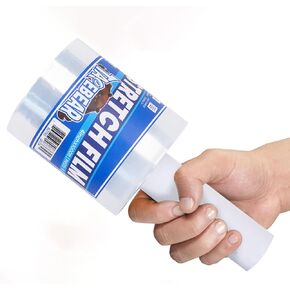 Stretch Wrap Film 4" x 1000Ft Shrink Wrap Roll with Handle, 60 Gauge Thick Durable Self-Adhering Clear Plastic Wrap Industrial Strength Pallet Shrink for Moving, Packing
