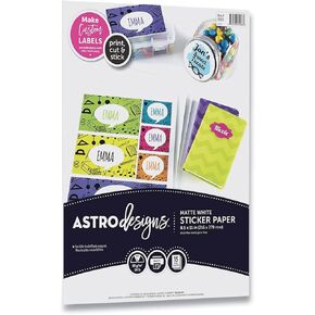 Astrodesigns Sticker Paper, 8.5"x11", 24lb/89gsm, White, 15 Sheets (91296-02)