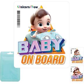 Baby on Board Cartoon Car Magnet, 6 * 5 inch, Gift Wraped, Add Safety and Style, Cute Design, Reflective, Weather-Resistant, Waterproof, Durable, Removable Car Accessory, Baby Girl.
