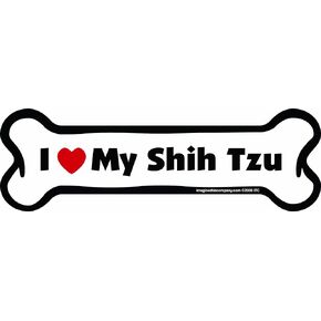 Bone Car Magnet, I Love My Shih Tzu, 2-Inch by 7-Inch