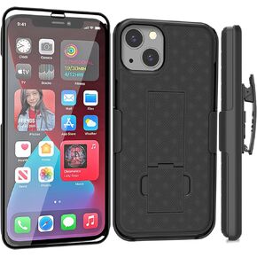 Ailiber Compatible with iPhone 13 Case, iPhone 13 Case Holster with Screen Protector, Swivel Belt Clip, Kickstand Holder, Slim Shockproof Shell Slide Pouch Phone Cover for iPhone 13 6.1 inch -Black