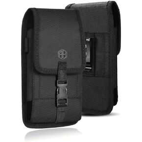 AH Military Grade Cell Phone Pouch Clip Holster Holder w/Belt Loop for iPhone 8 Plus 13 Pro Max 15 Plus, S24 Ultra Nylon Canvas Construction Cell Phone Holsters Fits Cell Phone w/Otterbox (Large)