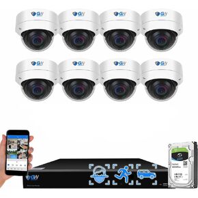 GW Security 16 Channel H.265+ PoE 12MP NVR 4K Security Camera System with 8 x 4K (8MP) Face Recognition/Human/Vehicle Detection Outdoor Indoor Microphone Dome IP Camera, 10+ Smart AI Functions