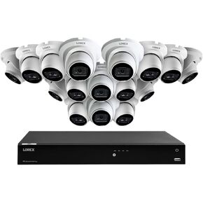 Lorex 4K 8MP 16-Camera Capable (Wired or Fusion Wi-Fi) 4TB PoE NVR System with 16 IP Dome Cameras - Color Night Vision, Smart Motion Detection (Person/Vehicle), IP67, Listen-in Audio (White)