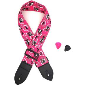 Guitar Strap, Acoustic Guitar Strap Electric Guitar Straps with Leather Ends (Pink Skeleton)