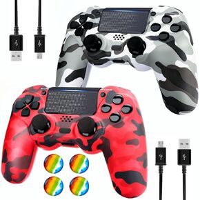 Dliaonew Wireless Controller for PS4, 2 Pack Remote Control Compatible with PS-4/Slim/Pro with Dual Vibration/Audio/Six-axis Motion Sensor/Game Joystick - Camo Blue + Camo Green