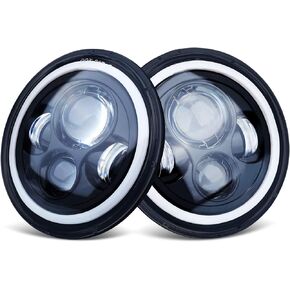 7 Inch LED Headlights, H6024 Led Headlight Blue Halo Amber 7" round Headlights High Low Sealed Beam Headlamps H4-H13 Adapter Compatible with Jeep Wrangler JK TJ LJ CJ miata Hummer H1 H2(Pair)