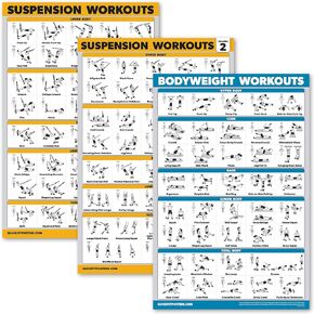 Palace Learning 3 Pack - Suspension Workout Posters - Volume 1 & 2 + Bodyweight Exercises Poster Set - Set of 3 Workout Charts