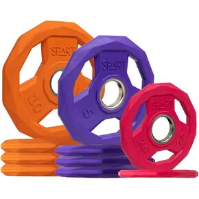 Color Coded Weight Plate 2-Inch Rubber Coated Olympic Grip Plate for Barbell, Solid Cast Iron Weight Plates for Strength Training, Weightlifting, Crossfit, Home Gym, 2.5LB/5LB/10LB/25LB/35LB/45LB, Pair
