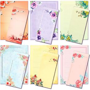 A4 Vintage Floral Stationery Paper (Lined) 48 Pieces and Self-Sealing Envelopes 24 PC Set, 100GSM Heavy Weight College Ruled Letter Writing Stationary, Printer Friendly, Color Both Sides, Watercolor