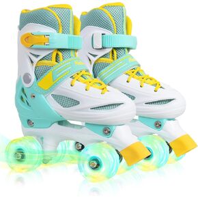 زلاجات دوارة للأولاد والفتيات والأطفال، 4 مقاسات قابلة للتعديل أحذية تزلج دوارة للأطفال الصغار مع إضاءة، جميع العجلات الثمانية من زلاجات الفتيات لامعة، آمنة وممتعة - أفضل هدية عيد ميلاد للرياضات الداخلية والخارجية in Kuwait