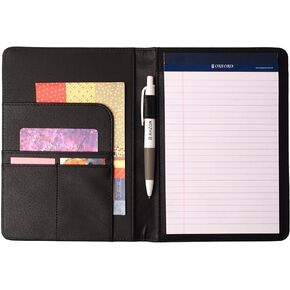 AHZOA 4 Pockets A5 Size Memo Padfolio S5, Including 5 X 8 Inch Legal Writing Pad, Synthetic Leather Handmade 6.61 X 8.66 Inch Notepad Clipboard Holder (black)