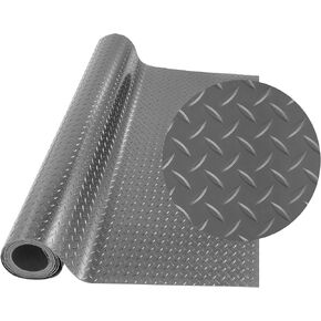 Garage Floor Oxford Mats, 4x8.2ft Diamond Plate Garage Flooring Rolls, Car Parking Mats with Embossed Diamond Plate Pattern, Gray Floor Protector Mat for Garage Floor Under Car Trailer Truck