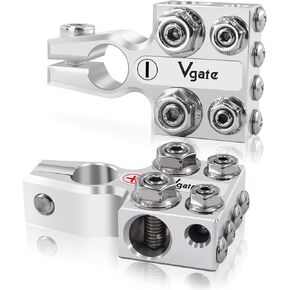 Vgate 12-Way AGM Post Terminal Ends, Battery Terminal Connector Clamps, 8AWG up to 4/0(XL) AWG Gauge, Positive & Negative for SAE/DIN/EN Tapered Top Post
