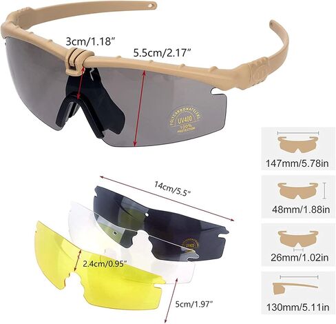 FOCUHUNTER Tactical Glasses, Shooting Safety Glasses, Anti Fog UV400 Protection Sunglasses with 3 Interchangeable Lens in Saudi Arabia