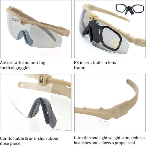 FOCUHUNTER Tactical Glasses, Shooting Safety Glasses, Anti Fog UV400 Protection Sunglasses with 3 Interchangeable Lens in Saudi Arabia