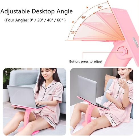 Portable Lap Desk for Laptop Lap Bed Tray Table for Eating Writing Adjustable Laptop Computer Stand Book Stand Holder Foldable Ergonomic Car Lap Desk for Sofa Couch Floor Kids Girls Pink in Saudi Arabia
