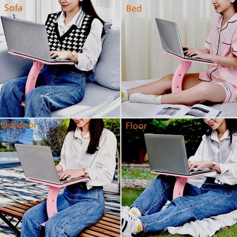 Portable Lap Desk for Laptop Lap Bed Tray Table for Eating Writing Adjustable Laptop Computer Stand Book Stand Holder Foldable Ergonomic Car Lap Desk for Sofa Couch Floor Kids Girls Pink in Saudi Arabia