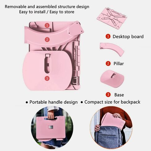 Portable Lap Desk for Laptop Lap Bed Tray Table for Eating Writing Adjustable Laptop Computer Stand Book Stand Holder Foldable Ergonomic Car Lap Desk for Sofa Couch Floor Kids Girls Pink in Saudi Arabia
