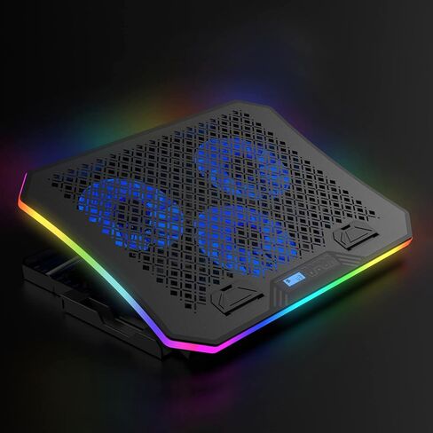 لوحة تبريد الكمبيوتر المحمول USB المريحة من Aluratek مع مصابيح RGB (10 أنماط)، 3 مراوح هادئة، هاتف ذكي، محمول، ارتفاع قابل للتعديل، يدعم أجهزة كمبيوتر محمولة تصل إلى 19 بوصة (ACPRGB01F)، أسود in Kuwait