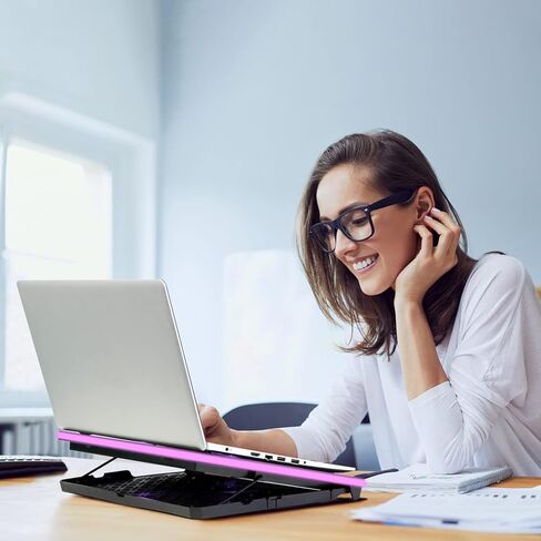 لوحة تبريد الكمبيوتر المحمول USB المريحة من Aluratek مع مصابيح RGB (10 أنماط)، 3 مراوح هادئة، هاتف ذكي، محمول، ارتفاع قابل للتعديل، يدعم أجهزة كمبيوتر محمولة تصل إلى 19 بوصة (ACPRGB01F)، أسود in Kuwait