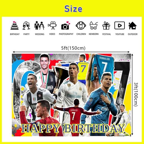 ديكورات حفلات أعياد الميلاد لكرة القدم CR7 من لوازم الحفلات الخاصة بنجوم كرة القدم لمشجعي كرة القدم، تتضمن قطعة علوية للكيك، لافتة علوية للكب كيك، خلفية بالونات in Kuwait