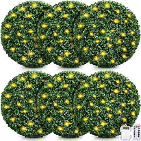 Hotop 4 Pcs 11'' Artificial Boxwood Topiary Ball with 100 LED String Light 8 Modes and Timer, Faux Boxwood Round Artificial Topiary for Outdoors Indoor Garland Patio Garden Wedding Home Decorations in Saudi Arabia