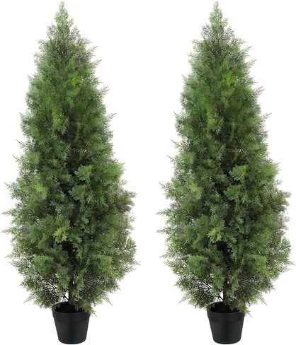 Two Artificial Cedar Topiary Trees 4FT Tall,Fake Topiary Outdoor Plants in Pot, UV Rated Plant for The Front Door,Christmas Decor,Garden Decor (4FT-New) in Kuwait