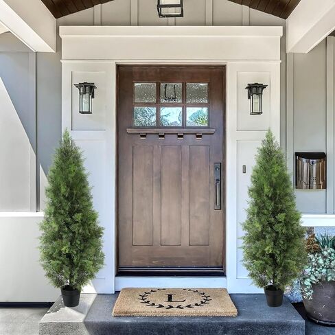 Two Artificial Cedar Topiary Trees 4FT Tall,Fake Topiary Outdoor Plants in Pot, UV Rated Plant for The Front Door,Christmas Decor,Garden Decor (4FT-New) in Kuwait