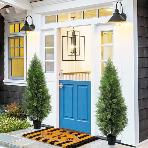 Two Artificial Cedar Topiary Trees 4FT Tall,Fake Topiary Outdoor Plants in Pot, UV Rated Plant for The Front Door,Christmas Decor,Garden Decor (4FT-New) in Kuwait