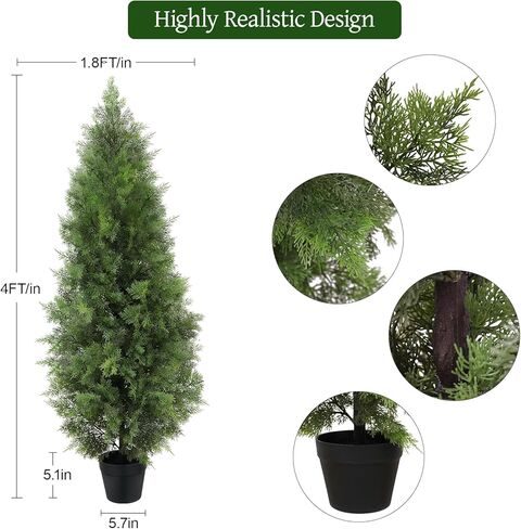 Two Artificial Cedar Topiary Trees 4FT Tall,Fake Topiary Outdoor Plants in Pot, UV Rated Plant for The Front Door,Christmas Decor,Garden Decor (4FT-New) in Kuwait