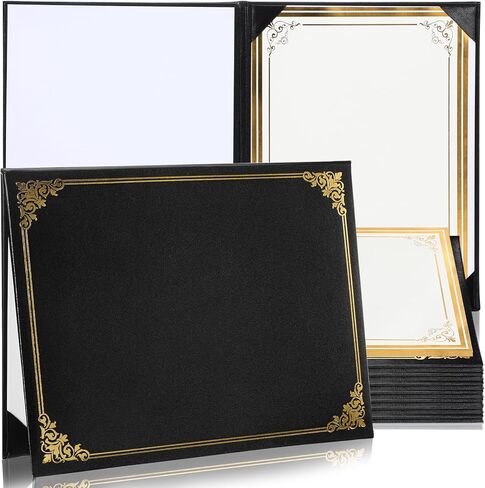 24 Pcs Black Leather Certificate Holders with Gold Certificate Papers 8.5x11'' Diploma Certificate Covers with Gold Foil Border for Accomplishment Graduation Black Award Certificate Holders in Kuwait