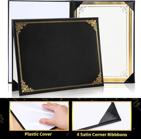 24 Pcs Black Leather Certificate Holders with Gold Certificate Papers 8.5x11'' Diploma Certificate Covers with Gold Foil Border for Accomplishment Graduation Black Award Certificate Holders in Kuwait