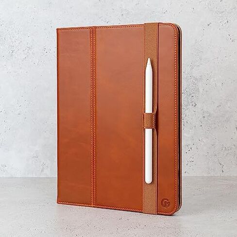 Casemade iPad Air 4th/5th Gen 10.9 بوصة (2020/2022) غطاء نحيف فاخر فاخر من الجلد الإيطالي الحقيقي/حافظة ذكية مع حامل مزدوج وخاصية النوم/الاستيقاظ التلقائي (أسمر) in Kuwait
