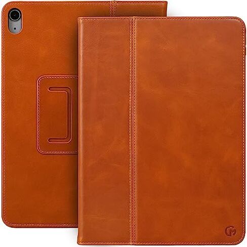 Casemade iPad Air 4th/5th Gen 10.9 بوصة (2020/2022) غطاء نحيف فاخر فاخر من الجلد الإيطالي الحقيقي/حافظة ذكية مع حامل مزدوج وخاصية النوم/الاستيقاظ التلقائي (أسمر) in Kuwait