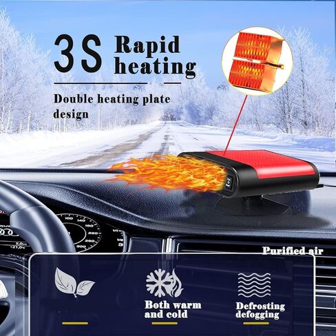 سخان 12 فولت للسيارة، 150 واط، مروحة تبريد سريعة التسخين، مزيل الضباب ومزيل الصقيع، دوران 360 درجة، سخان سيارة محمول يمكن توصيله بولاعة السجائر، حرارة هواء صغيرة - 01 in Kuwait