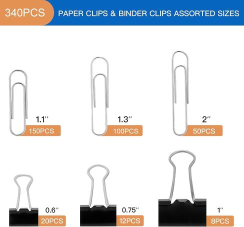 FUDAO FAMILY Paper Clips Binder Clips,340 PCS Paper Clips Assorted Sizes,Binder Clips Assorted Sizes,Silver Paper Clip,Black Binder Clip in Saudi Arabia