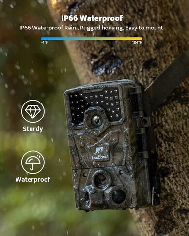 كاميرا usogood Trail، كاميرات ألعاب بدقة 36 ميجابكسل 4K 30 إطارًا في الثانية، كاميرا صيد نشطة الحركة مع رؤية ليلية IP66 مقاومة للماء بدون مصابيح LED متوهجة مع بطاريات لمراقبة الحياة البرية الخارجية وأمان المنزل in Kuwait