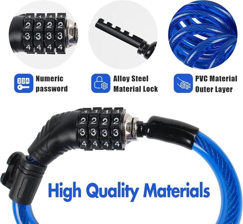 10 FT Bike Lock Heavy Duty Anti Theft Cable Locks with Resettable Combination Scooter Locks Anti-Theft Protection for Kayaks, Bikes, Scooter Bicycles and More. in Saudi Arabia
