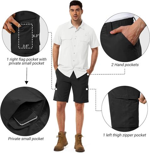 33,000ft Men's Golf Shorts 10" Inseam with Zipper Pocket Lightweight Quick Dry Stretch Hiking Cargo Shorts for Travel Fishing in Saudi Arabia