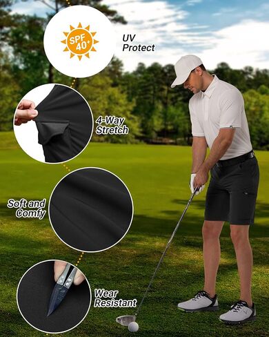 33,000ft Men's Golf Shorts 10" Inseam with Zipper Pocket Lightweight Quick Dry Stretch Hiking Cargo Shorts for Travel Fishing in Saudi Arabia