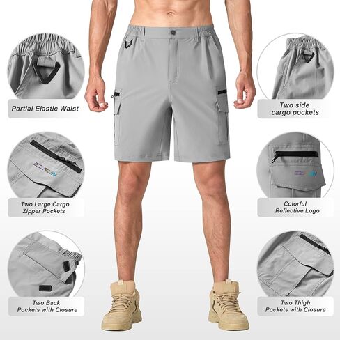شورت رجالي كاجوال للمشي لمسافات طويلة قابل للتمدد سريع الجفاف في الهواء الطلق شورت صيفي للعمل والجولف والصيد التكتيكي مع جيوب بسحاب in Kuwait